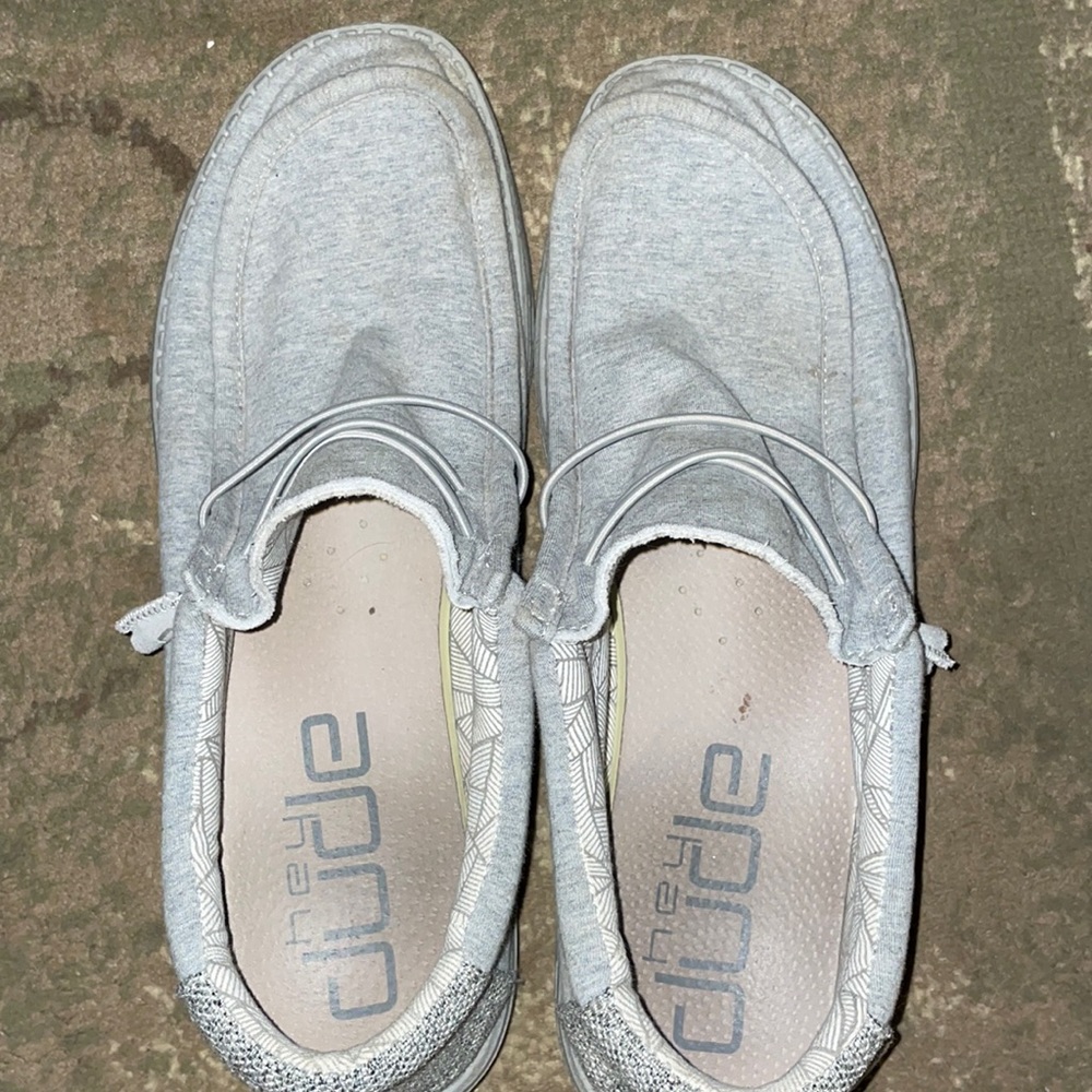 Hey dude size 13 grey shoes Wally funk used.  Just need washed and will be good